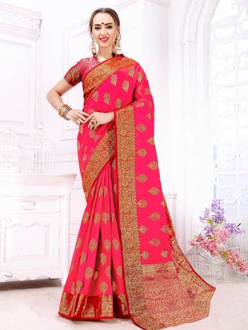 Bright And Visually Appealing Shade Is Here With This Saree In Dark Pink. This Attractive Colored Saree Is Fabricated On Art Silk Beautified With Heavy Weave. 