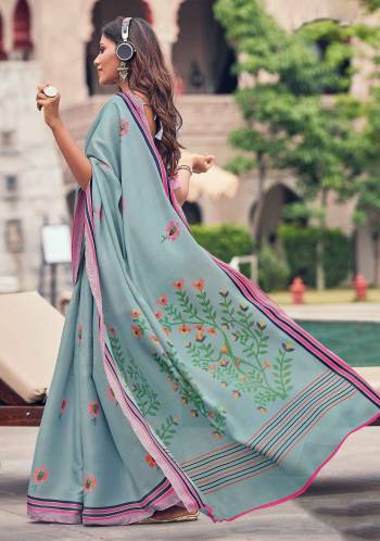 Add This Beautiful Saree For Semi-Casuals Or Festive Wear In Steel Blue Color. This Saree Is Fabricated On Tussar Art Silk Beautified With Prints, It Is Light Weight And Easy To Carry All Day Long. 