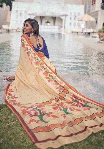 Add This Beautiful Saree For Semi-Casuals Or Festive Wear In Light Peach Color. This Saree Is Fabricated On Tussar Art Silk Beautified With Prints, It Is Light Weight And Easy To Carry All Day Long. 