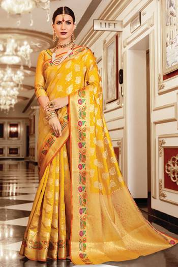 Celebrate This Festive Season With Beauty And Comfort In This Light Weight Silk Based Saree In Musturd Yellow Color. This Pretty Weaved Saree And Blouse Are Fabricated On Art Silk Which Gives A Rich Look To Your Personality.