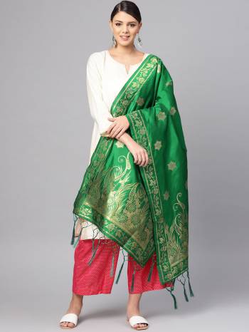 Enhance Your Look of gown and lehenga choli With Latest Trends Of Banarasi Dupatta Beautified With Attractive Weave All Over. You Can Pair This Up With Any Kind Of Ethnic Attire And In Same Or Contrasting Color.