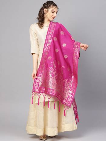 Enhance Your Look of gown and lehenga choli With Latest Trends Of Banarasi Dupatta Beautified With Attractive Weave All Over. You Can Pair This Up With Any Kind Of Ethnic Attire And In Same Or Contrasting Color.