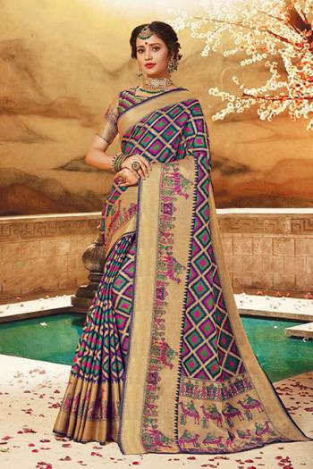 Here Is A Rich Silk Based Saree In Navy Blue Color. This Pretty Saree And Blouse Are Fabricated On Art Silk bEautified With Detailed Weave All Over It. Buy This Saree For Upcoming Festive And Wedding Season. 