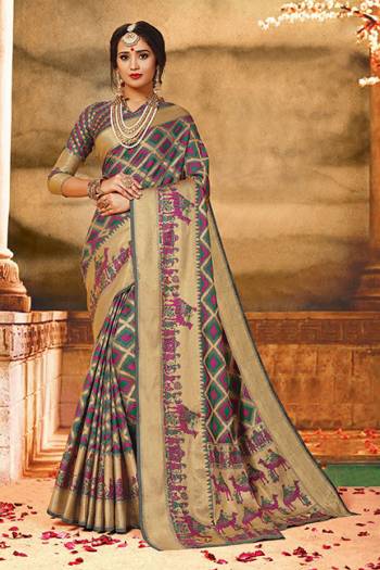 Here Is A Rich Silk Based Saree In Grey Color. This Pretty Saree And Blouse Are Fabricated On Art Silk bEautified With Detailed Weave All Over It. Buy This Saree For Upcoming Festive And Wedding Season. 