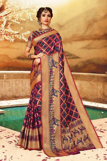 Here Is A Rich Silk Based Saree In Dark Pink Color. This Pretty Saree And Blouse Are Fabricated On Art Silk bEautified With Detailed Weave All Over It. Buy This Saree For Upcoming Festive And Wedding Season. 