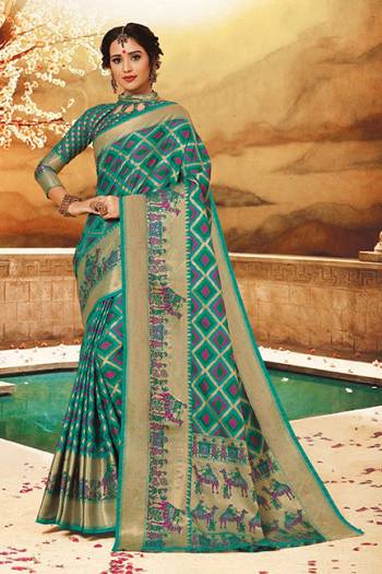 Here Is A Rich Silk Based Saree In Sea Green Color. This Pretty Saree And Blouse Are Fabricated On Art Silk bEautified With Detailed Weave All Over It. Buy This Saree For Upcoming Festive And Wedding Season. 