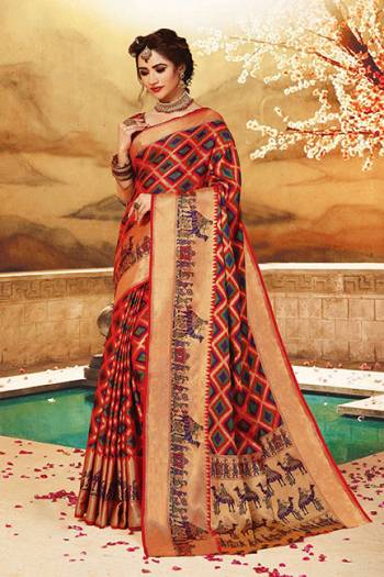 Here Is A Rich Silk Based Saree In Red Color. This Pretty Saree And Blouse Are Fabricated On Art Silk bEautified With Detailed Weave All Over It. Buy This Saree For Upcoming Festive And Wedding Season. 