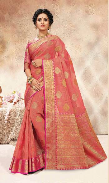 For A Royal Look, Grab This Beautiful Saree In Pink Color Paired With Rani Pink Colored Blouse. This Saree And Blouse Are Silk Based Beautified With Weave. 