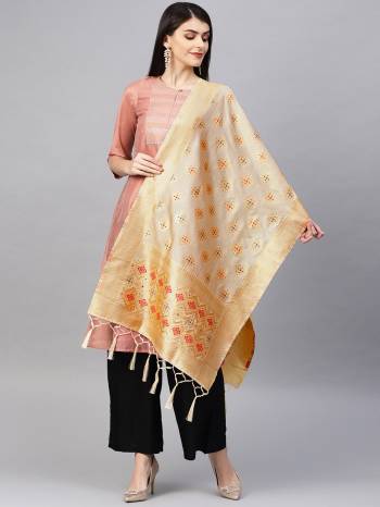 Enhance Your Look of gown and lehenga choli Or A Simple Kurti With Latest Trends Of?Banarasi Dupatta Beautified With Attractive Weave All Over. You Can Pair This Up With Any Kind Of Ethnic Attire And In Same Or Contrasting Colored Attire.