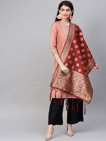 Enhance Your Look of gown and lehenga choli Or A Simple Kurti With Latest Trends Of?Banarasi Dupatta Beautified With Attractive Weave All Over. You Can Pair This Up With Any Kind Of Ethnic Attire And In Same Or Contrasting Colored Attire.