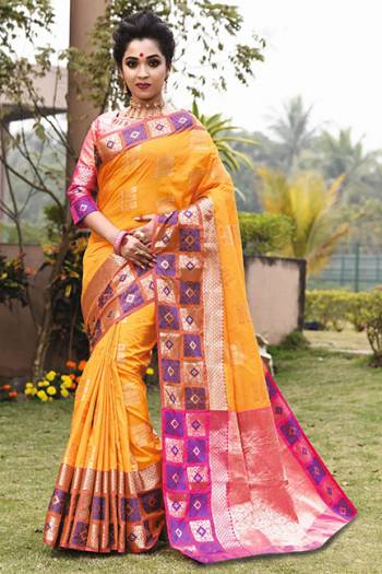 Here Is A Rich Silk Based Saree In Musturd Yellow Color. This Pretty Saree?And Blouse Are Fabricated On Art Silk Beautified With Detailed Weave All Over It. Buy This Saree For Upcoming Festive And Wedding Season.