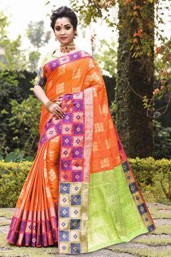 Here Is A Rich Silk Based Saree In Orange Color. This Pretty Saree?And Blouse Are Fabricated On Art Silk Beautified With Detailed Weave All Over It. Buy This Saree For Upcoming Festive And Wedding Season.