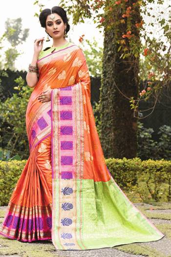 Here Is A Rich Silk Based Saree In Rust Orange Color. This Pretty Saree?And Blouse Are Fabricated On Art Silk Beautified With Detailed Weave All Over It. Buy This Saree For Upcoming Festive And Wedding Season.