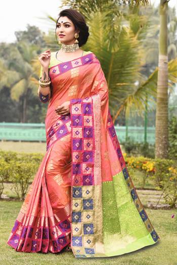 Here Is A Rich Silk Based Saree In Pink Color. This Pretty Saree?And Blouse Are Fabricated On Art Silk Beautified With Detailed Weave All Over It. Buy This Saree For Upcoming Festive And Wedding Season.