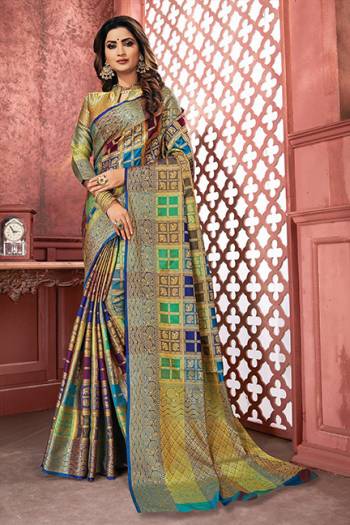 Go Colorful With This Designer Silk Based Saree In Multi Color. This Saree And Blouse Are Fabricated On Art Silk Beautified With Multi Colored Checks And Heavy Weave All Over. Buy Now.