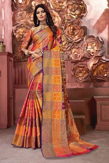 Go Colorful With This Designer Silk Based Saree In Multi Color. This Saree And Blouse Are Fabricated On Art Silk Beautified With Multi Colored Checks And Heavy Weave All Over. Buy Now.