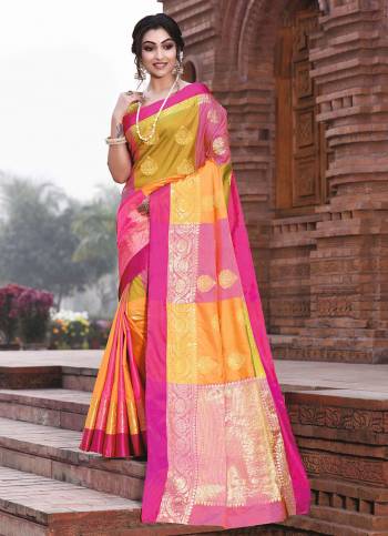 Grab This Pretty Saree For The Upcoming Festive Season With This?Heavy Woven Saree Fabricated In Art Silk Paired With Art Silk Fabricated Blouse. This Saree And Blouse Are Light Weight And Easy To Carry Throughout The Gala