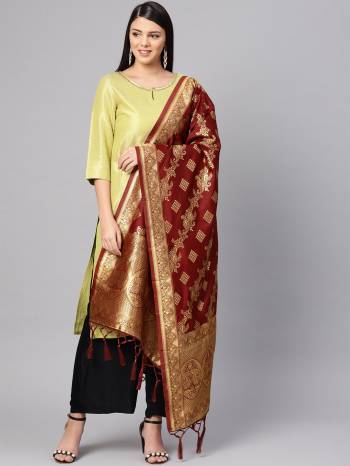 Enhance Your Look of gown and lehenga choli Or A Simple Kurti With Latest Trends Of?Banarasi Dupatta Beautified With Attractive Weave All Over. You Can Pair This Up With Any Kind Of Ethnic Attire And In Same Or Contrasting Colored Attire