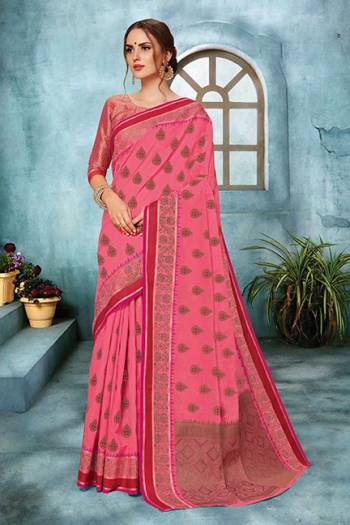 Simple and Elegant Looking Saree Is Here In Rani Pink Color For The Upcoming Festive And Wedding Season. This Saree Is Fabricated On Cotton Art Silk Based Paired With Jacquard Silk Fabricated Blouse. Buy This Saree Now.