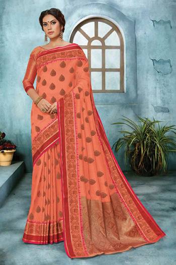 Simple and Elegant Looking Saree Is Here In Orange Color For The Upcoming Festive And Wedding Season. This Saree Is Fabricated On Cotton Art Silk Based Paired With Jacquard Silk Fabricated Blouse. Buy This Saree Now.