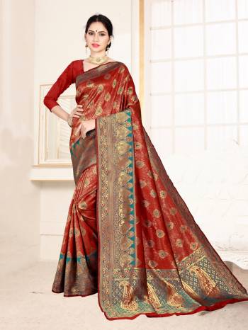 Grab This Designer Silk Based Saree In Maroon Color Paired With Dark Pink Colored Blouse. This Saree And Blouse Are Fabricated On Banarasi Art Silk Beautified With Weave All Over. Buy Now.