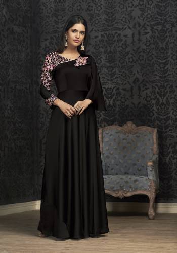 Here Is A Solution For Your Party Wear Dresses With This Designer Readymade Gown In Black Color Fabricated On Glowing Georgette. It Has Very Beautiful Pattern With Detailed Embroidery And Available In All Regular Sizes. Buy Now.