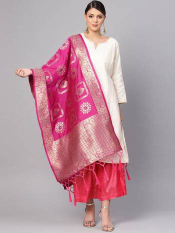 Enhance Your Look of gown and lehenga choli Or A Simple Kurti With Latest Trends Of Banarasi Dupatta Beautified With Attractive Weave All Over. You Can Pair This Up With Any Kind Of Ethnic Attire And In Same Or Contrasting Colored Attire.