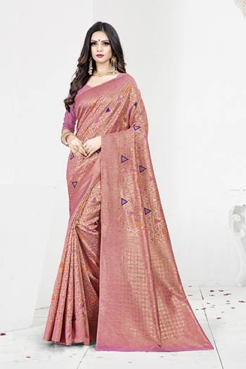 Shine Bright In This Designer Silk Based Saree In Pink Color Paired With Pink Colored Blouse. This Saree Is Fabricated On Weaving Silk Paired With Art Silk Fabricated Blouse. It Has Rich Fabric Beautified With Detailed Weave All Over. Buy Now.