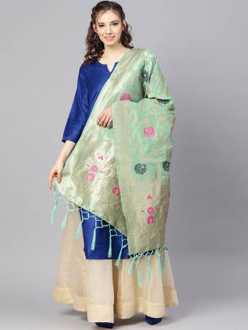 For A Proper Traditional Look, Pair Up Your Simple Attire With This Trendy Banarasi Art Silk Fabricated Dupatta. It Is Beautified With Weave All Over. Also It Is Light In Weight And Easy To Carry All Day Long.