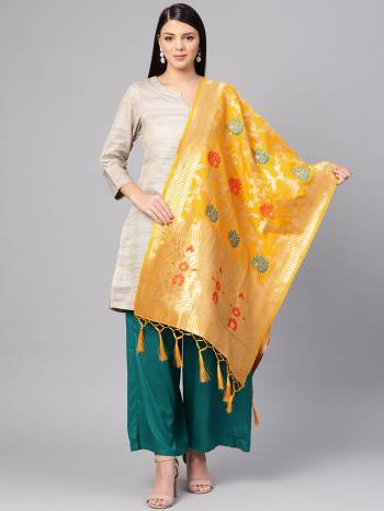 For A Proper Traditional Look, Pair Up Your Simple Attire With This Trendy Banarasi Art Silk Fabricated Dupatta. It Is Beautified With Weave All Over. Also It Is Light In Weight And Easy To Carry All Day Long.