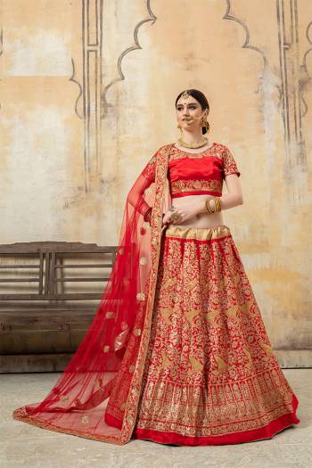 Heavy Embroidered Designer Lehenga Choli IS Here In All Over Red Color. Its Pretty Embroidered Blouse And Lehenga Are Satin Based Paired With Net Fabricated Dupatta. 