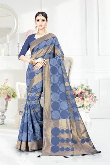 Look Pretty In This Designer Silk Based Dark Blue Colored Geonmetric Patterned Saree Paired With Dark Blue Colored Blouse. This Saree Is Fabricated On Weaving Silk Paired With Art Silk Fabricated Blouse. Buy This Saree Now