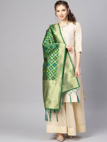 Enhance Your Look of gown and lehenga choli Or A Simple Kurti With Latest Trends Of Banarasi Dupatta Beautified With Attractive Weave All Over. You Can Pair This Up With Any Kind Of Ethnic Attire And In Same Or Contrasting Colored Attire.