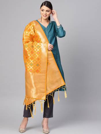 Enhance Your Look of gown and lehenga choli Or A Simple Kurti With Latest Trends Of Banarasi Dupatta Beautified With Attractive Weave All Over. You Can Pair This Up With Any Kind Of Ethnic Attire And In Same Or Contrasting Colored Attire.