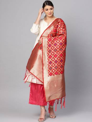 Enhance Your Look of gown and lehenga choli Or A Simple Kurti With Latest Trends Of Banarasi Dupatta Beautified With Attractive Weave All Over. You Can Pair This Up With Any Kind Of Ethnic Attire And In Same Or Contrasting Colored Attire.