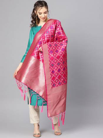 For A Proper Traditional Look, Pair Up Your Simple Attire With This Trendy Banarasi Art Silk Fabricated Dupatta. It Is Beautified With Weave All Over. Also It Is Light In Weight And Easy To Carry All Day Long.