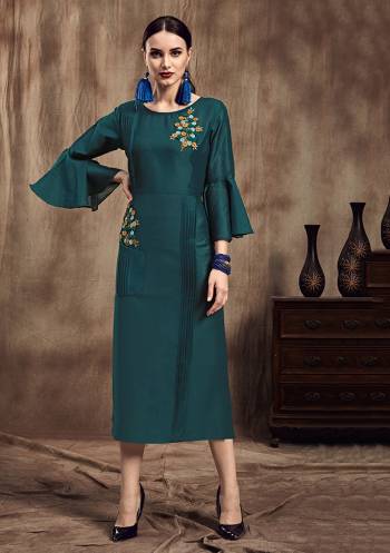 Lovely Shade Is Here To Add Into Your Wardrobe With This Designer Readymade Kurti In Teal Blue Color. This Kurti Is Fabricated On Muslin Which IS Soft Towards Skin And Easy To Carry All Day Long. 