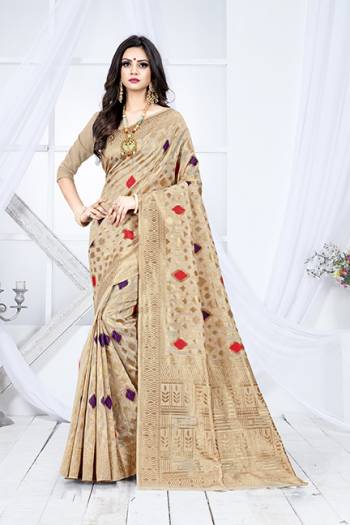 Shine Bright In This Designer Silk Based Saree In Beige Color Paired With Beige Colored Blouse. This Saree Is Fabricated On Weaving Silk Paired With Art Silk Fabricated Blouse. It Has Rich Fabric Beautified With Detailed Weave All Over. Buy Now.