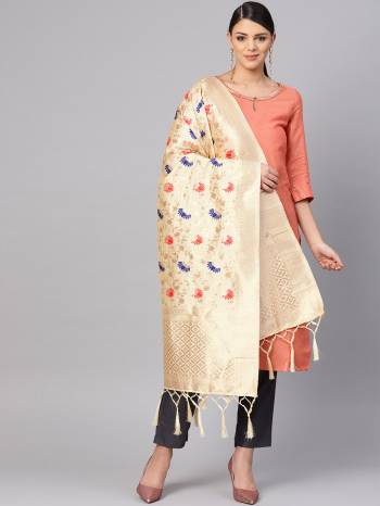 Enhance Your Look of gown and lehenga choli Or A Simple Kurti With Latest Trends Of Banarasi Dupatta Beautified With Attractive Weave All Over. You Can Pair This Up With Any Kind Of Ethnic Attire And In Same Or Contrasting Colored Attire.