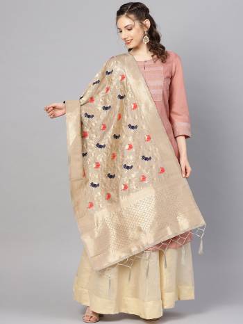 Enhance Your Look of gown and lehenga choli Or A Simple Kurti With Latest Trends Of Banarasi Dupatta Beautified With Attractive Weave All Over. You Can Pair This Up With Any Kind Of Ethnic Attire And In Same Or Contrasting Colored Attire.