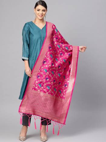 For A Proper Traditional Look, Pair Up Your Simple Attire With This Trendy Banarasi Art Silk Fabricated Dupatta. It Is Beautified With Weave All Over. Also It Is Light In Weight And Easy To Carry All Day Long.