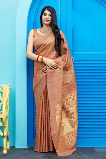 Here Is A Very Beautiful And Attractive Looking Designer Saree. This Pretty Saree And Blouse Are Silk Based Beautified With Weave All over. Buy Now.