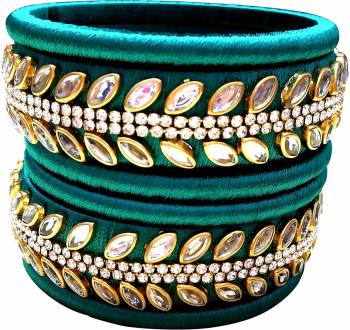 Grab This Beautiful Set Of Six Bangles To Pair Up With Your?Ethnic Wear, You Can Also Mix It With Other Plain Bangles For More Heavy Look. It Is Made With Resham Thread And Beautified With Stone Work, Pair These Up With Same Or Any Contrasting Colored Ethnic Attire.