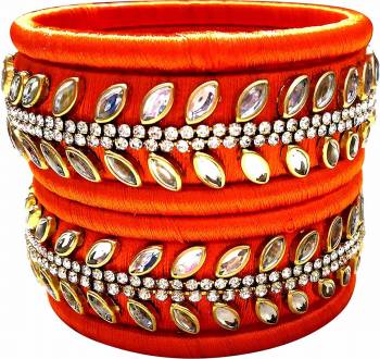 Grab This Beautiful Set Of Six Bangles To Pair Up With Your?Ethnic Wear, You Can Also Mix It With Other Plain Bangles For More Heavy Look. It Is Made With Resham Thread And Beautified With Stone Work, Pair These Up With Same Or Any Contrasting Colored Ethnic Attire.