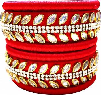 Grab This Beautiful Set Of Six Bangles To Pair Up With Your?Ethnic Wear, You Can Also Mix It With Other Plain Bangles For More Heavy Look. It Is Made With Resham Thread And Beautified With Stone Work, Pair These Up With Same Or Any Contrasting Colored Ethnic Attire.