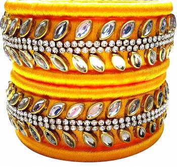 Grab This Beautiful Set Of Six Bangles To Pair Up With Your?Ethnic Wear, You Can Also Mix It With Other Plain Bangles For More Heavy Look. It Is Made With Resham Thread And Beautified With Stone Work, Pair These Up With Same Or Any Contrasting Colored Ethnic Attire.