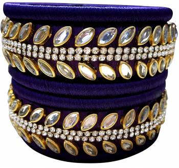 Grab This Beautiful Set Of Six Bangles To Pair Up With Your?Ethnic Wear, You Can Also Mix It With Other Plain Bangles For More Heavy Look. It Is Made With Resham Thread And Beautified With Stone Work, Pair These Up With Same Or Any Contrasting Colored Ethnic Attire.