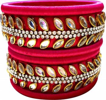 Grab This Beautiful Set Of Six Bangles To Pair Up With Your?Ethnic Wear, You Can Also Mix It With Other Plain Bangles For More Heavy Look. It Is Made With Resham Thread And Beautified With Stone Work, Pair These Up With Same Or Any Contrasting Colored Ethnic Attire.