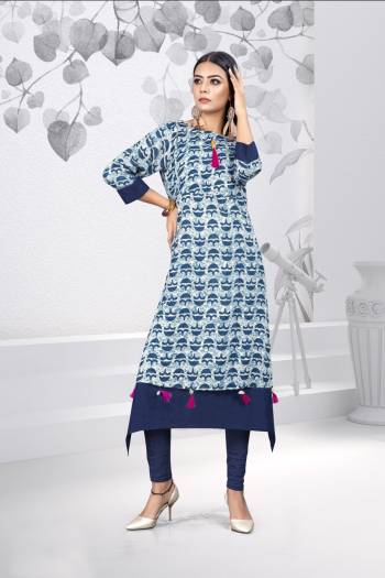 Add This Pretty Readymade Kurti To Your Wardrobe For Your Casual And Semi-Casual Wear. This pretty Kurti Is Fabricated on Rayon Which Ensures Superb Comfort And Also It Is Easy To Care For.