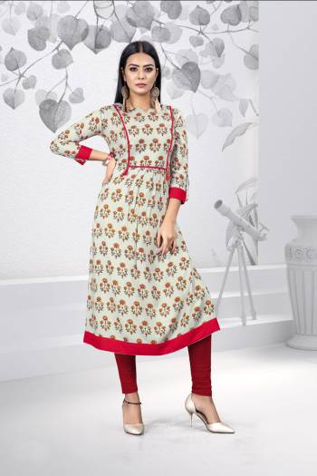 Grab This Designer Readymade Kurti For The Upcoming Festive Season. This Kurti Is Rayon Based Beautified With Prints. 